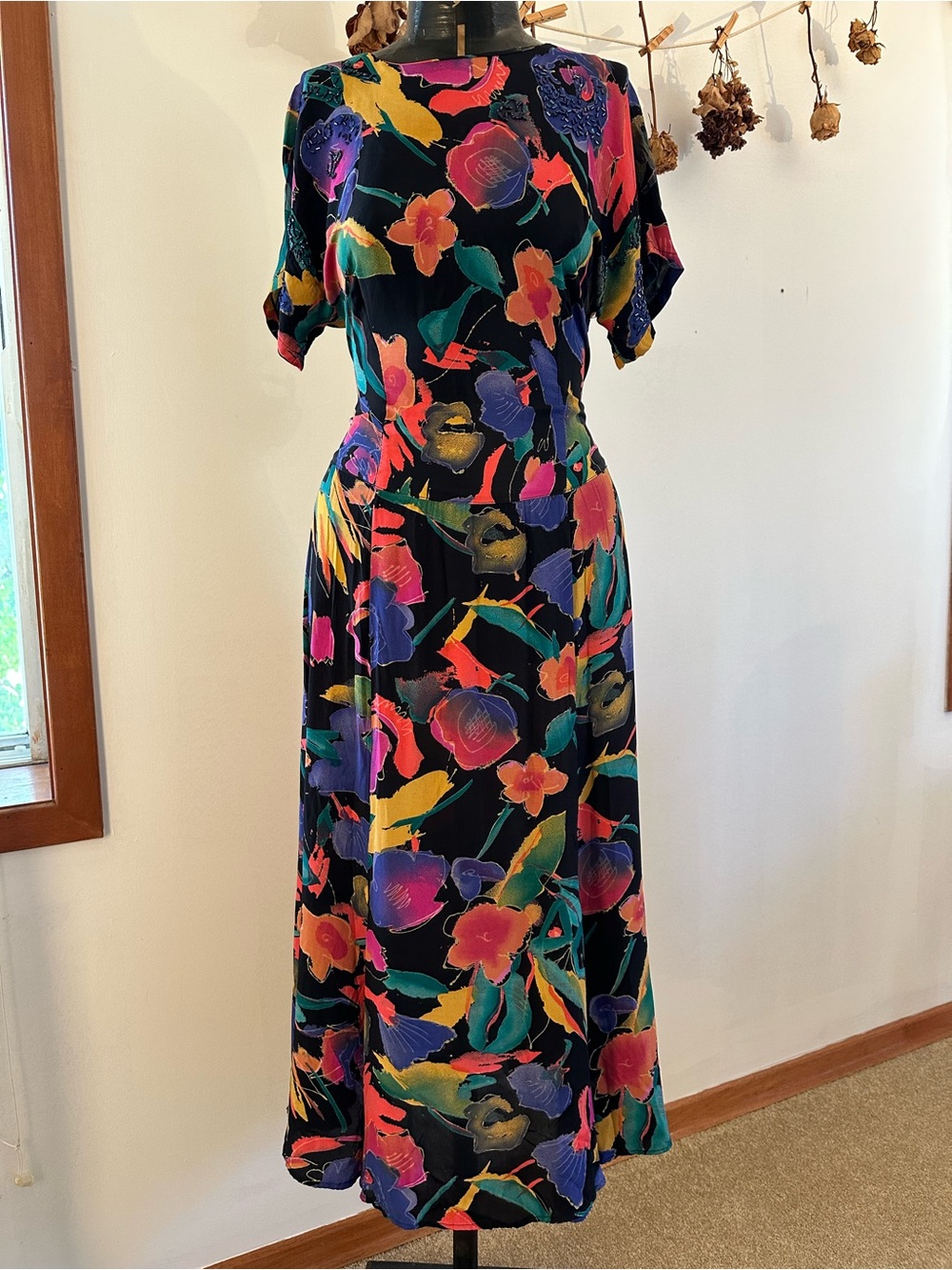 Vintage Carole Little Poppy Print Midi Dress